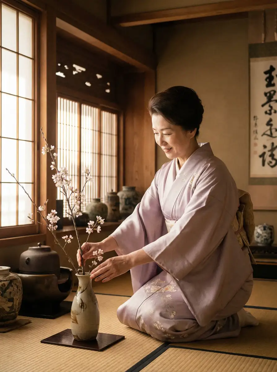 一位优雅的 私人定制下载 在和室中插花